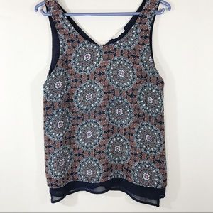 LUSH Tank Top, Blue/Orange Pattern, Layered, S